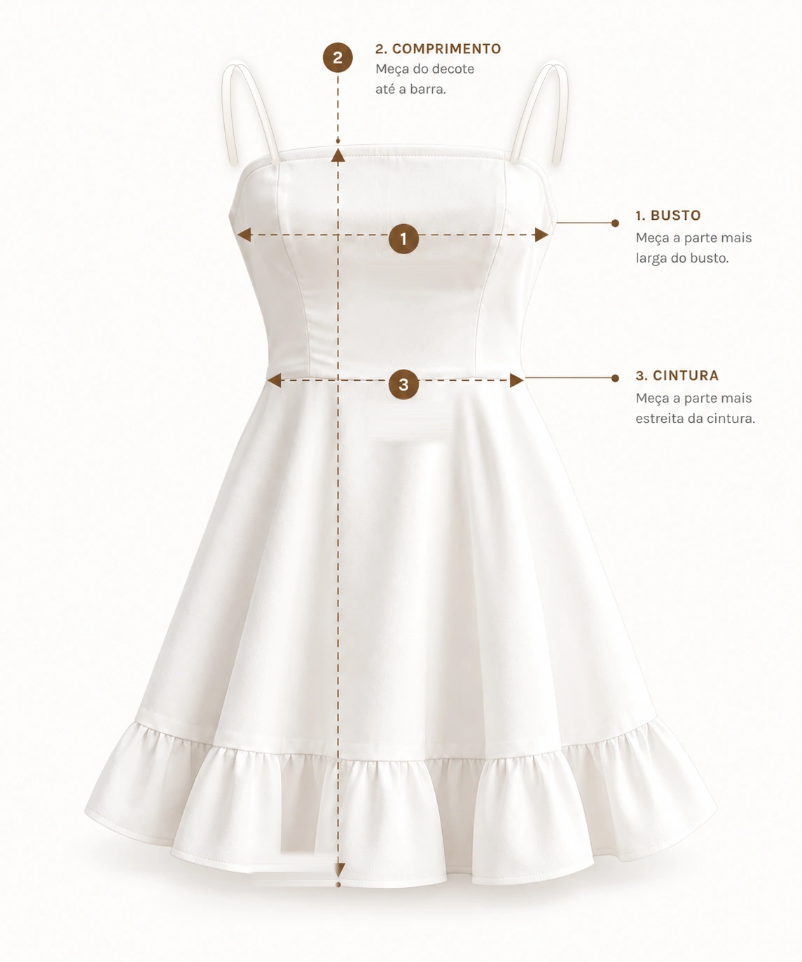 Vestido de alças — pontos de medida